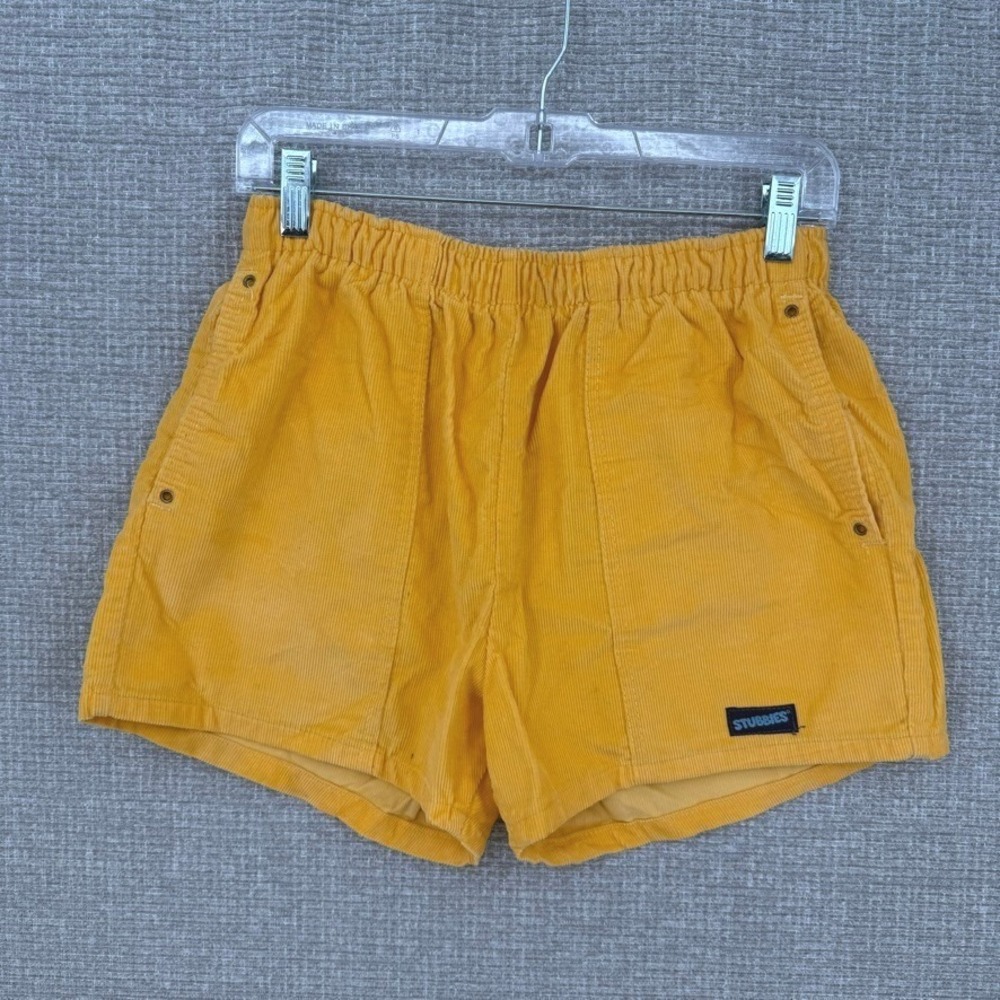 Vintage Stubbies Corduroy Shorts Mens S Yellow Elastic Waist Pockets Retro Surf